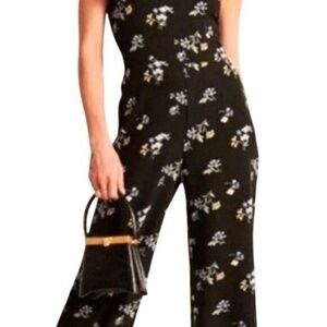 Abercrombie & Fitch Women's XL Black Floral Halter Jumpsuit Casual